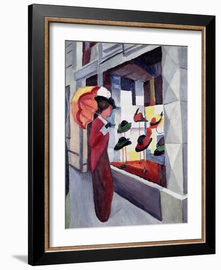 Woman with Parasol in Front of a Hat Shop, 1914-Auguste Macke-Framed Giclee Print