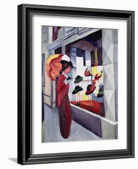 Woman with Parasol in Front of a Hat Shop, 1914-Auguste Macke-Framed Giclee Print