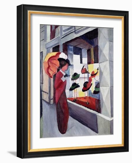 Woman with Parasol in Front of a Hat Shop, 1914-Auguste Macke-Framed Giclee Print