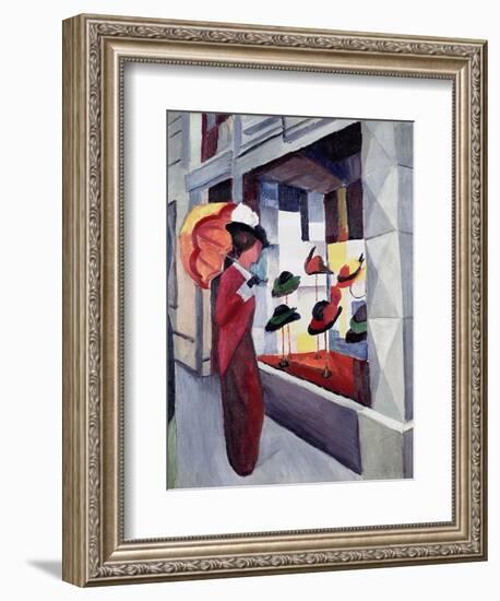 Woman with Parasol in Front of a Hat Shop, 1914-Auguste Macke-Framed Giclee Print