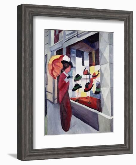 Woman with Parasol in Front of a Hat Shop, 1914-Auguste Macke-Framed Giclee Print