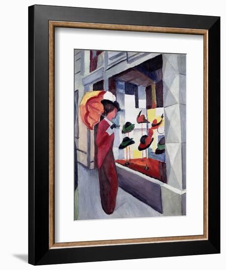 Woman with Parasol in Front of a Hat Shop, 1914-Auguste Macke-Framed Giclee Print