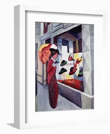 Woman with Parasol in Front of a Hat Shop, 1914-Auguste Macke-Framed Giclee Print