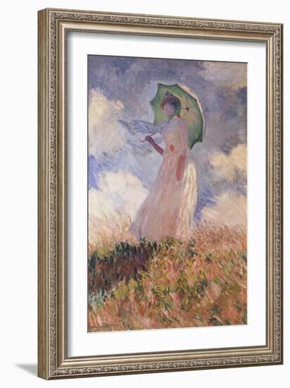 Woman with Parasol Turned to the Left (Suzanne Hoschedé), 1886-Claude Monet-Framed Giclee Print