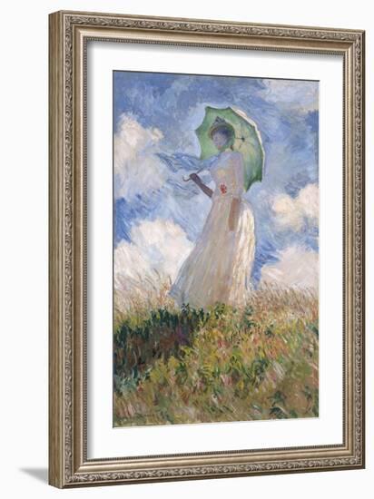 Woman with Parasol Turned to the Left-Claude Monet-Framed Art Print