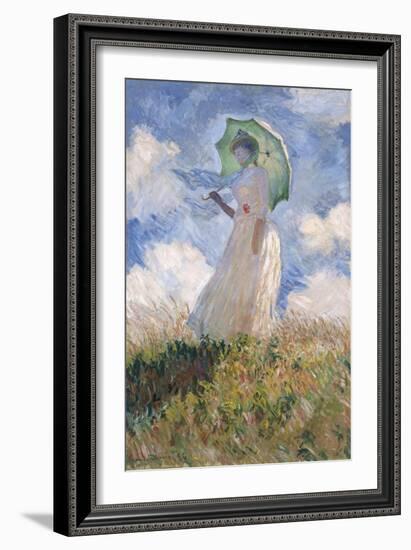 Woman with Parasol Turned to the Left-Claude Monet-Framed Art Print