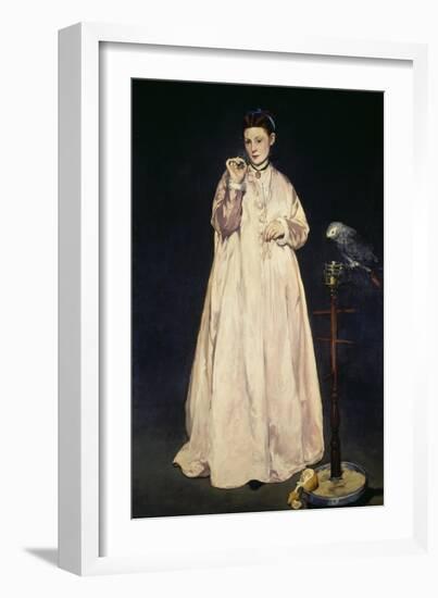 Woman with Parrot 1866-Edouard Manet-Framed Giclee Print