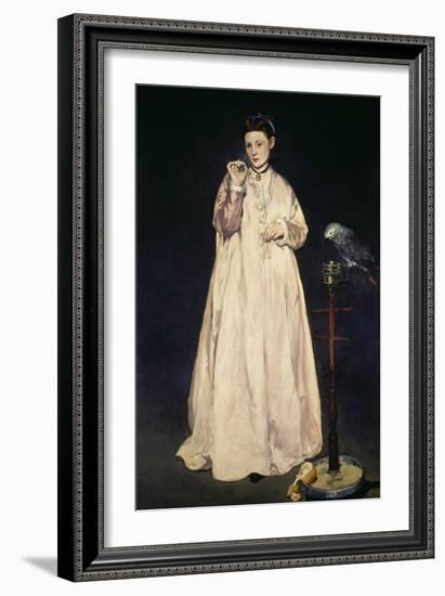 Woman with Parrot 1866-Edouard Manet-Framed Giclee Print