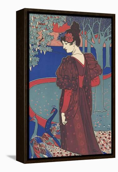 Woman with Peacocks-Louis Rhead-Framed Stretched Canvas