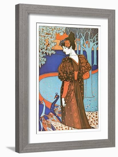 Woman with Peacocks-Alphonse Mucha-Framed Art Print