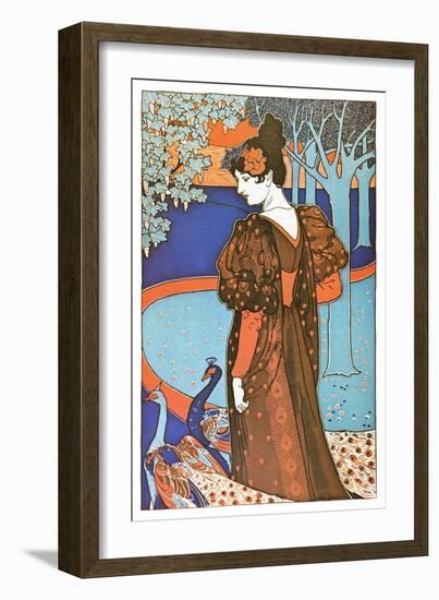 Woman with Peacocks-Alphonse Mucha-Framed Art Print