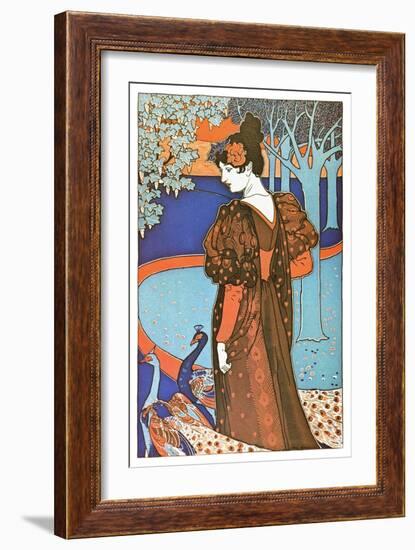 Woman with Peacocks-Alphonse Mucha-Framed Art Print