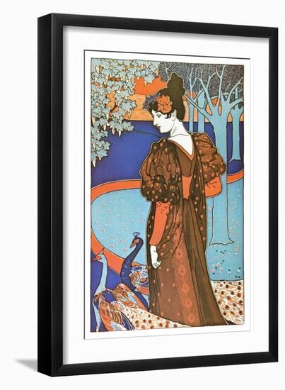 Woman with Peacocks-Alphonse Mucha-Framed Art Print