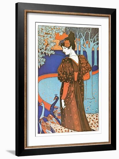 Woman with Peacocks-Alphonse Mucha-Framed Art Print