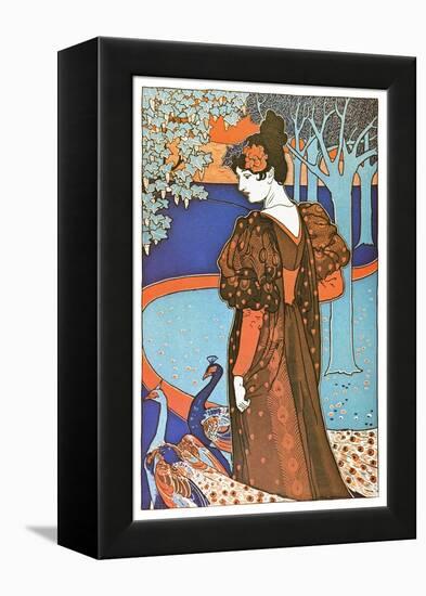 Woman with Peacocks-Alphonse Mucha-Framed Stretched Canvas