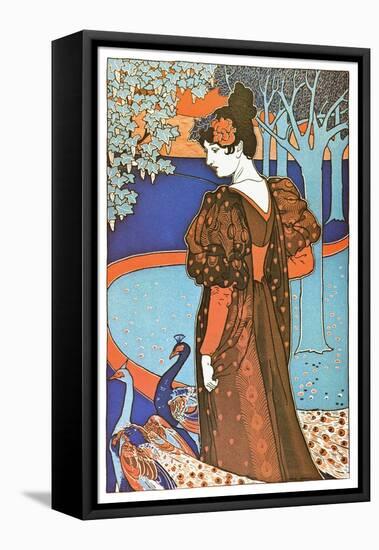 Woman with Peacocks-Alphonse Mucha-Framed Stretched Canvas