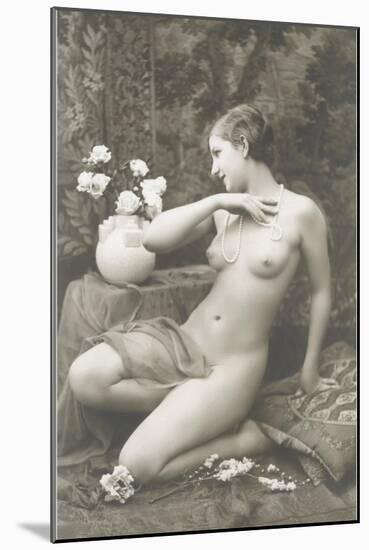 Woman with Pearls and Vase-null-Mounted Art Print