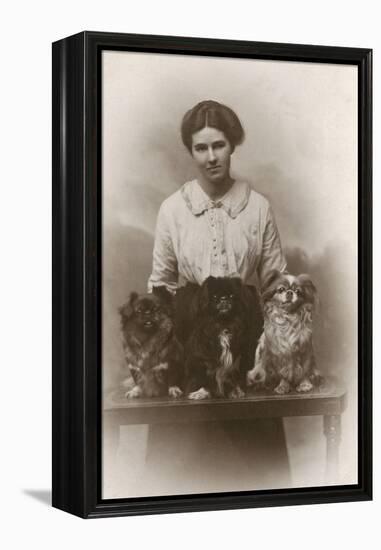 Woman with Pekingese Dogs-null-Framed Premier Image Canvas