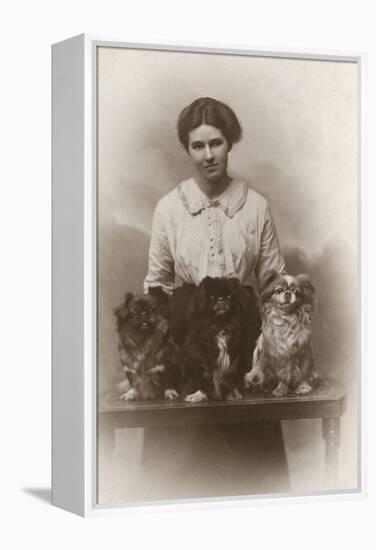 Woman with Pekingese Dogs-null-Framed Premier Image Canvas