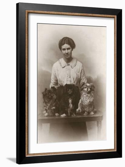 Woman with Pekingese Dogs-null-Framed Photographic Print