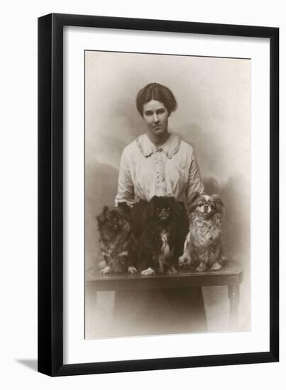 Woman with Pekingese Dogs-null-Framed Photographic Print