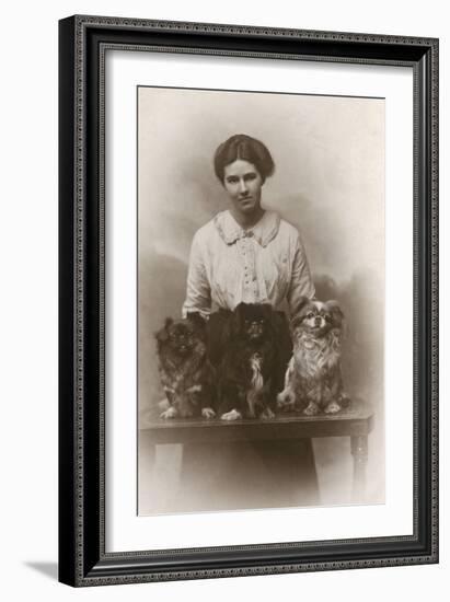 Woman with Pekingese Dogs-null-Framed Photographic Print