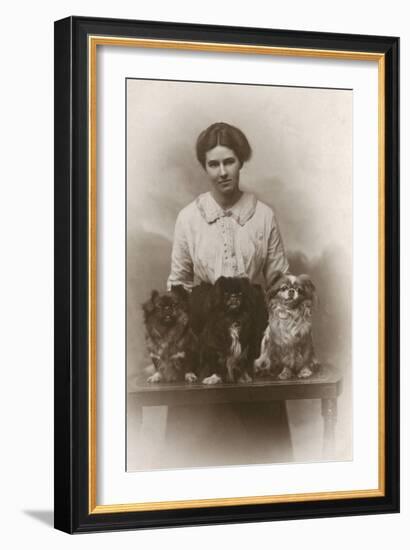 Woman with Pekingese Dogs-null-Framed Photographic Print