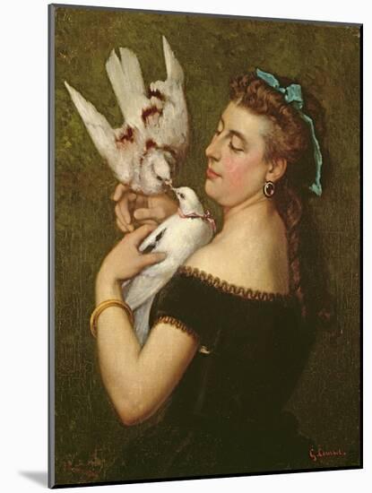 Woman with Pigeons (Oil on Canvas)-Gustave Courbet-Mounted Giclee Print