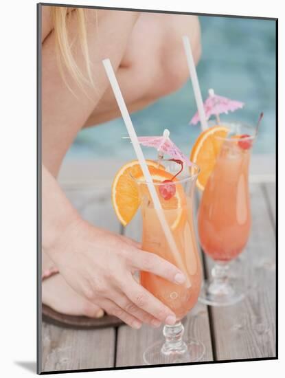 Woman with Planter's Punch by Pool-null-Mounted Photographic Print