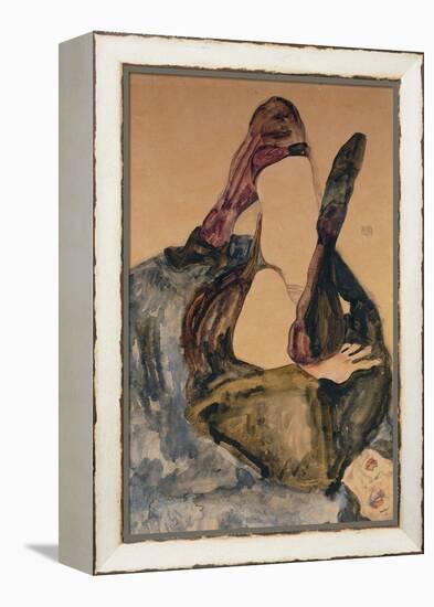 Woman with Raised Leg and Purple Stockings; Frau Mit Erhobenem Bein Und Lila Strumpfen-Egon Schiele-Framed Premier Image Canvas