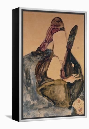 Woman with Raised Leg and Purple Stockings; Frau Mit Erhobenem Bein Und Lila Strumpfen-Egon Schiele-Framed Premier Image Canvas