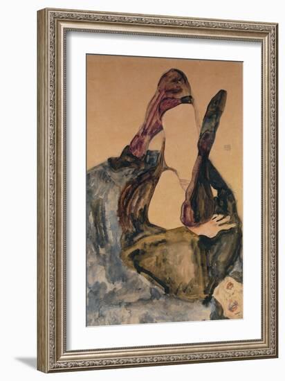 Woman with Raised Leg and Purple Stockings; Frau Mit Erhobenem Bein Und Lila Strumpfen-Egon Schiele-Framed Giclee Print