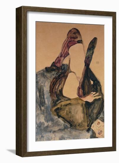 Woman with Raised Leg and Purple Stockings; Frau Mit Erhobenem Bein Und Lila Strumpfen-Egon Schiele-Framed Giclee Print