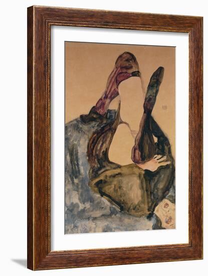 Woman with Raised Leg and Purple Stockings; Frau Mit Erhobenem Bein Und Lila Strumpfen-Egon Schiele-Framed Giclee Print