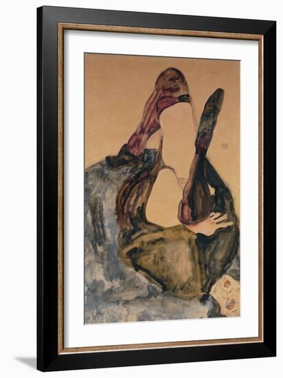 Woman with Raised Leg and Purple Stockings; Frau Mit Erhobenem Bein Und Lila Strumpfen-Egon Schiele-Framed Giclee Print