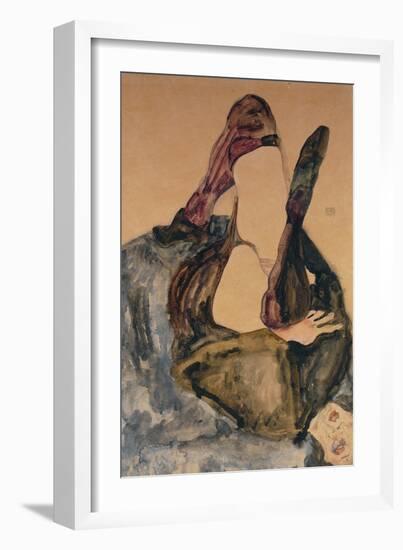 Woman with Raised Leg and Purple Stockings; Frau Mit Erhobenem Bein Und Lila Strumpfen-Egon Schiele-Framed Giclee Print