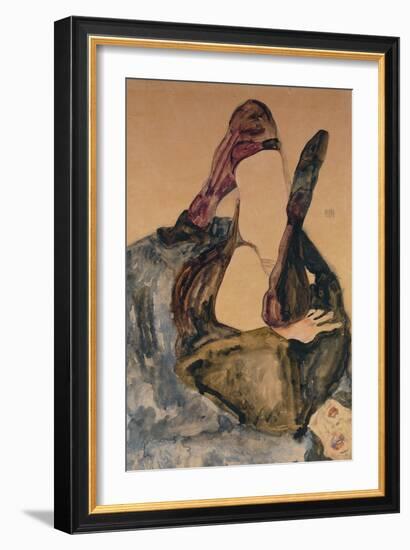 Woman with Raised Leg and Purple Stockings; Frau Mit Erhobenem Bein Und Lila Strumpfen-Egon Schiele-Framed Giclee Print