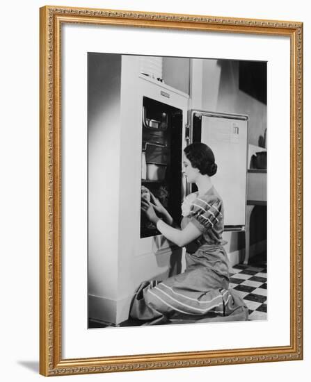 Woman with Refrigerator-null-Framed Photo