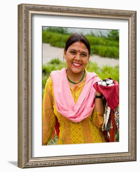 Woman with Sari Dress Selling Items at Laxmi Narayan Temple, New Delhi, India-Bill Bachmann-Framed Photographic Print