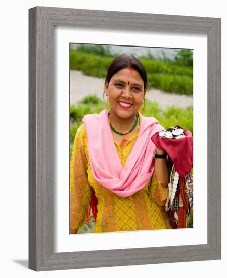 Woman with Sari Dress Selling Items at Laxmi Narayan Temple, New Delhi, India-Bill Bachmann-Framed Photographic Print