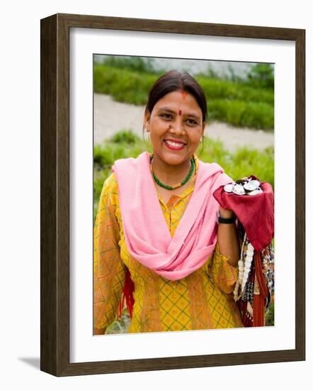 Woman with Sari Dress Selling Items at Laxmi Narayan Temple, New Delhi, India-Bill Bachmann-Framed Photographic Print