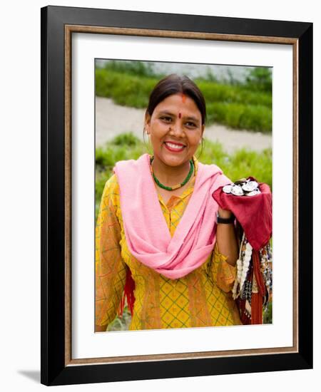 Woman with Sari Dress Selling Items at Laxmi Narayan Temple, New Delhi, India-Bill Bachmann-Framed Photographic Print