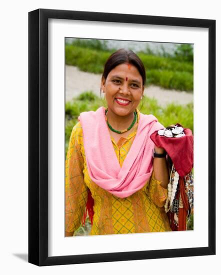 Woman with Sari Dress Selling Items at Laxmi Narayan Temple, New Delhi, India-Bill Bachmann-Framed Photographic Print