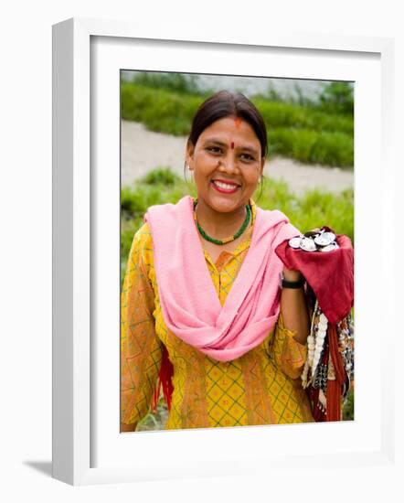 Woman with Sari Dress Selling Items at Laxmi Narayan Temple, New Delhi, India-Bill Bachmann-Framed Photographic Print