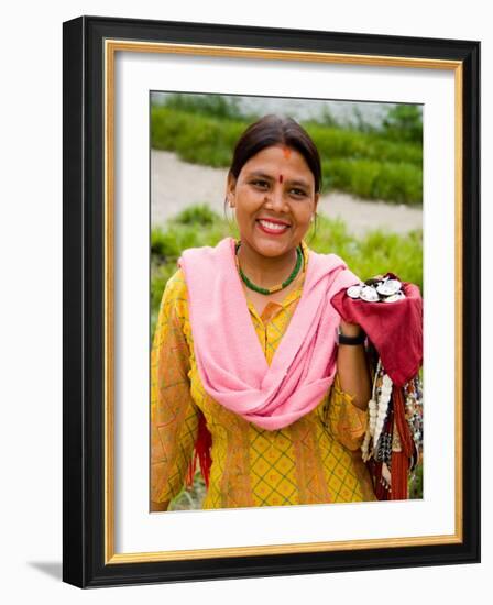 Woman with Sari Dress Selling Items at Laxmi Narayan Temple, New Delhi, India-Bill Bachmann-Framed Photographic Print