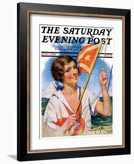 "Woman with Signal Flag," Saturday Evening Post Cover, July 7, 1928-Bradshaw Crandall-Framed Giclee Print