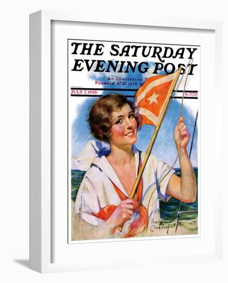 "Woman with Signal Flag," Saturday Evening Post Cover, July 7, 1928-Bradshaw Crandall-Framed Giclee Print