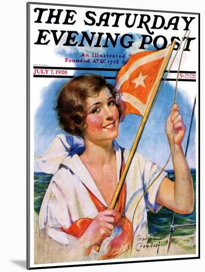 "Woman with Signal Flag," Saturday Evening Post Cover, July 7, 1928-Bradshaw Crandall-Mounted Giclee Print