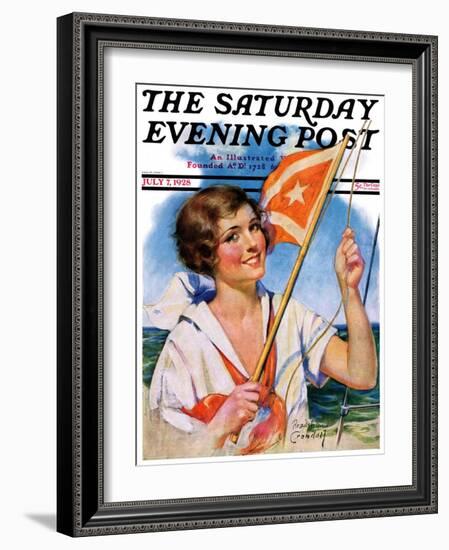 "Woman with Signal Flag," Saturday Evening Post Cover, July 7, 1928-Bradshaw Crandall-Framed Giclee Print