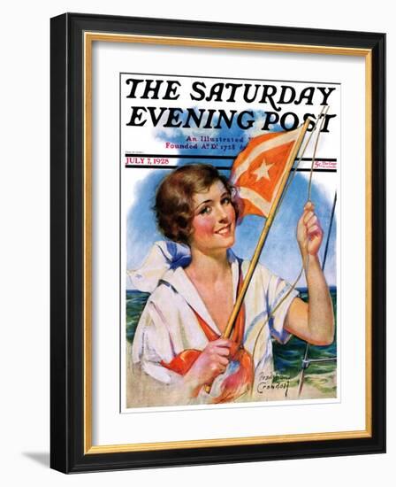 "Woman with Signal Flag," Saturday Evening Post Cover, July 7, 1928-Bradshaw Crandall-Framed Giclee Print